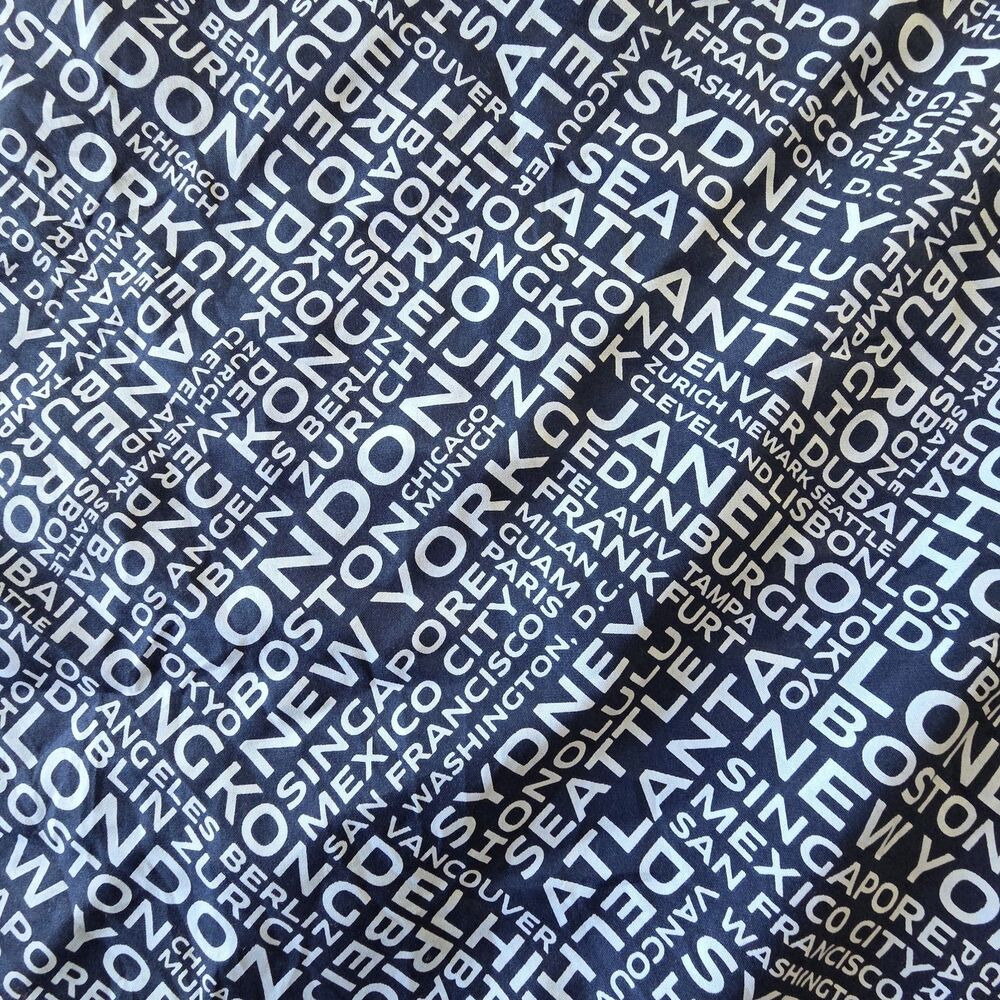 United Airlines Flight Attendant Scarf With Cities Discontinued Blue One Size